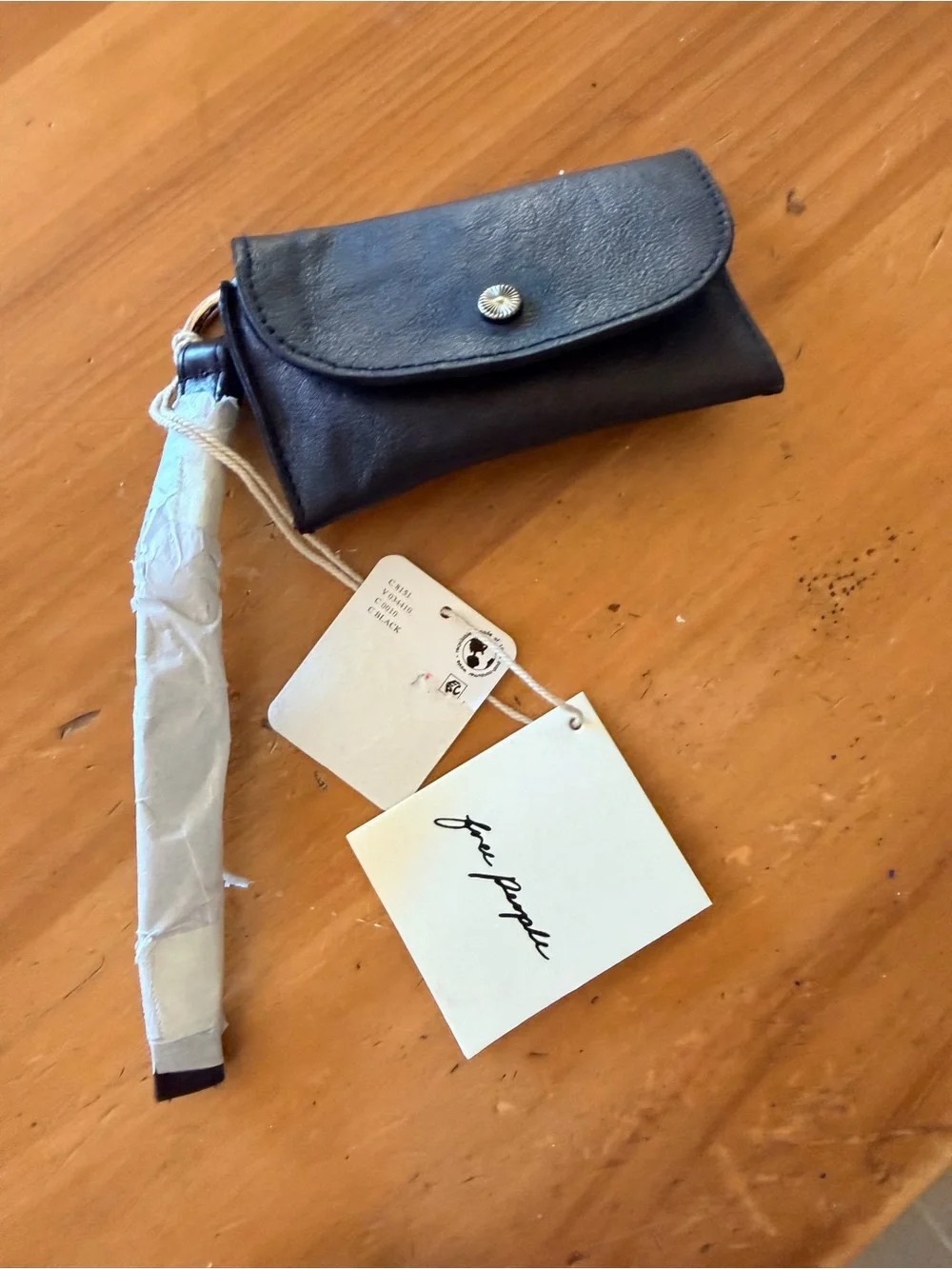 Free People Black Leather Key & Card Holder with Wristlet